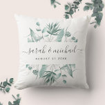 Modern Elegant Script Eucalyptus Greenery Wedding<br><div class="desc">This modern custom calligraphy wedding date throw pillow is such a sweet keepsake to remind you of your special day. The pretty watercolor greenery illustration showcases your names and wedding date in minimalist typography alongside a romantic, whimsical script. Feel free to personalise the colour on the back of the pillow...</div>