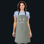 Modern Elegant Script Evergreen Fog Monogram Apron<br><div class="desc">Modern Elegant Script Evergreen Fog Monogram Apron</div>