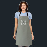 Modern Elegant Script Evergreen Fog Monogram Apron<br><div class="desc">Modern Elegant Script Evergreen Fog Monogram Apron</div>