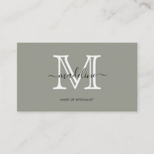 Modern Elegant Script Evergreen Fog Monogram Busin Business Card