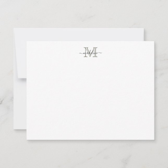 Modern Elegant Script Evergreen Fog Monogram Card (Front)