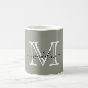 Modern Elegant Script Evergreen Fog Monogram Coffee Mug