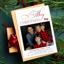 Modern elegant script family photo Merry Christmas