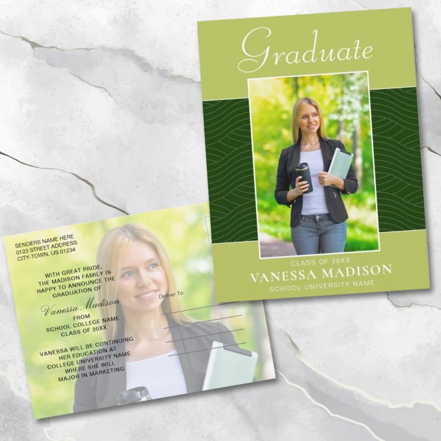 Modern | Elegant Script Forest Olive Green 2 Photo Postcard (Creator Uploaded)