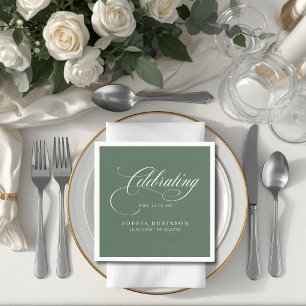 Modern Elegant Script Funeral Memorial Sage Green Napkin