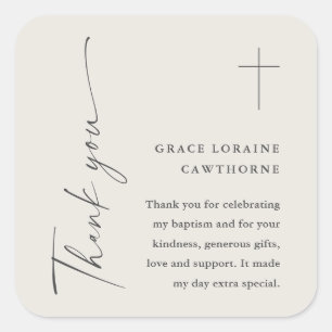 Modern Elegant Script Gender Neutral Baptism Square Sticker