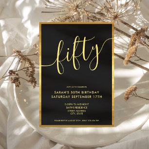 Modern Elegant Script Gold 50th Birthday Invitation