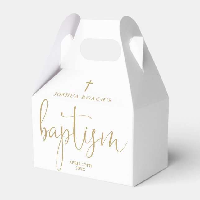 Modern Elegant Script Gold Baptism Favour Box (Front Side)