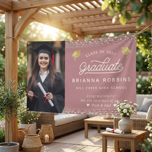 Modern Elegant Script Gold Graduation Photo Cassis Banner