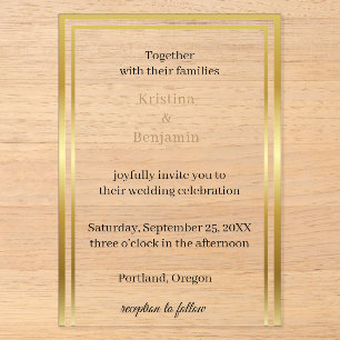 Modern Elegant Script gold wedding Acrylic Invitations