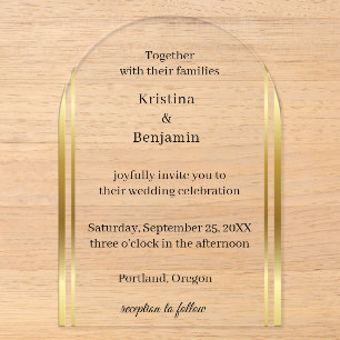 Modern Elegant Script gold wedding Acrylic Invitations