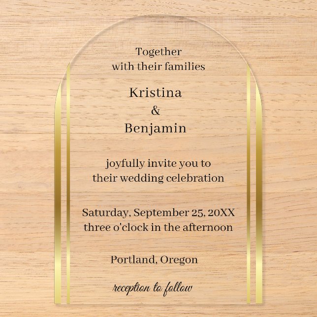 Modern Elegant Script  gold wedding  Acrylic Invitations (Front)
