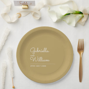 Modern Elegant Script Gold Wedding Paper Plate