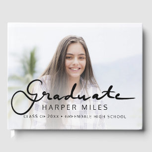 Modern elegant script gradient graduation photo guest book