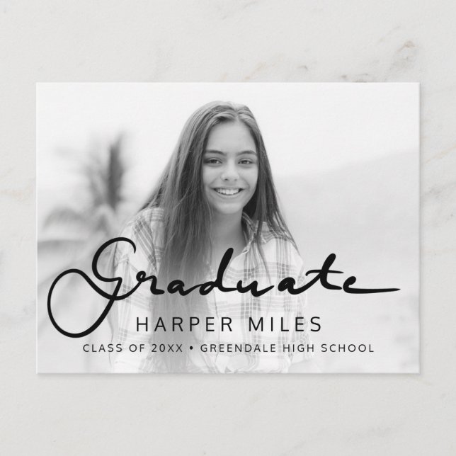 Modern elegant script gradient graduation photo po postcard (Front)