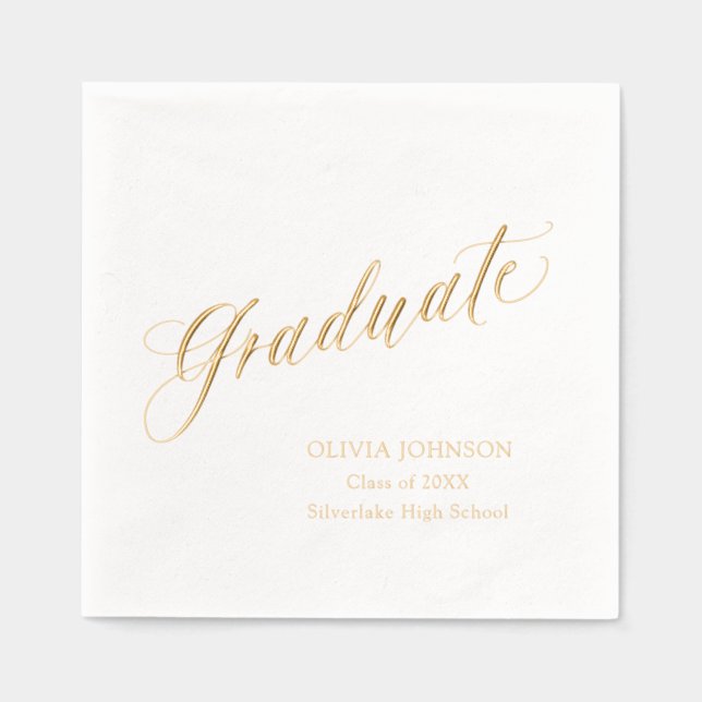 Modern Elegant Script Graduate Simple Graduation  Foil Napkins (Front)