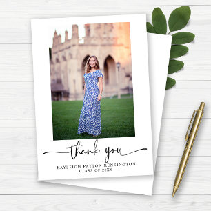 Modern Elegant Script Graduation Photo Thank You Card