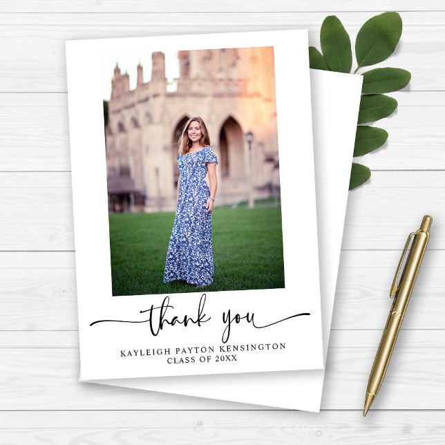 Modern Elegant Script Graduation Photo Thank You Card (Modern Elegant Script Graduation Photo Thank You Card)
