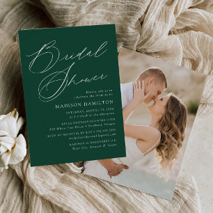 Modern Elegant Script Green Photo Bridal Shower Invitation
