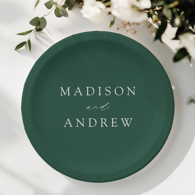 Modern Elegant Script Green Wedding Paper Plate (Creator Uploaded)
