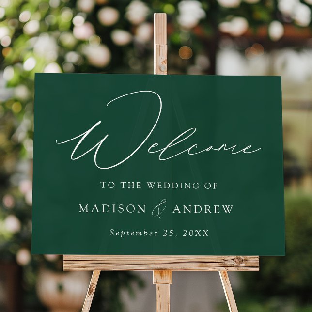 Modern Elegant Script Green Wedding Welcome Acrylic Sign (Creator Uploaded)