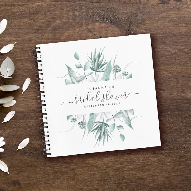 Modern Elegant Script Greenery Bridal Shower Guest Notebook (Creator Uploaded)