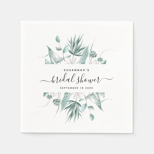 Modern Elegant Script Greenery Bridal Shower Napkin (Front)
