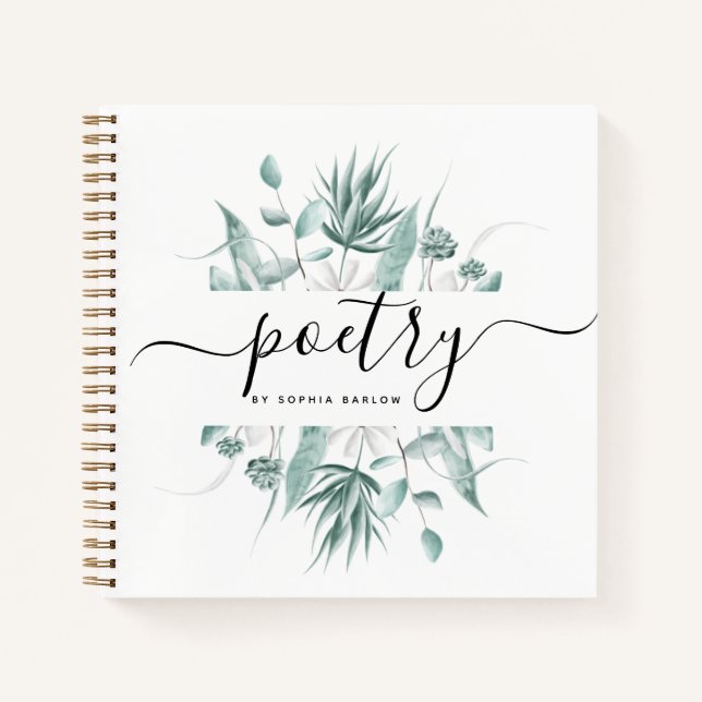 Modern Elegant Script Greenery Custom Poetry Notebook (Front)