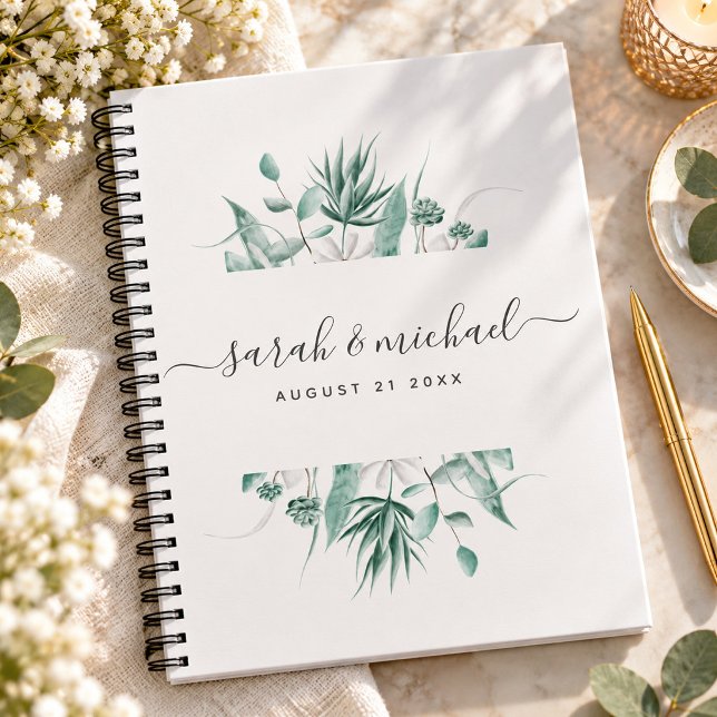 Modern Elegant Script Greenery Wedding Planning Notebook (Creator Uploaded)