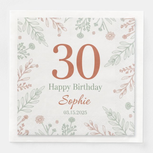 Modern Elegant Script Happy Birthday Custom Paper  Napkin (Front)