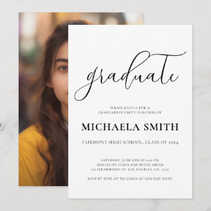 Modern Elegant Script High School Photo Graduation Invitation
