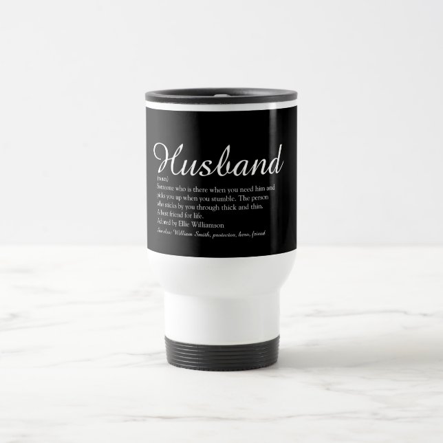 Modern Elegant Script Husband Fun Definition Travel Mug (Center)