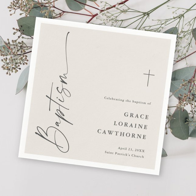 Modern Elegant Script Ivory Neutral Baptism Napkin (Creator Uploaded)