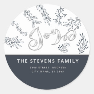 Modern elegant script joy winter botanical classic round sticker