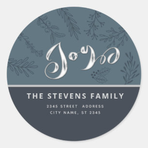 Modern elegant script joy winter botanical classic round sticker