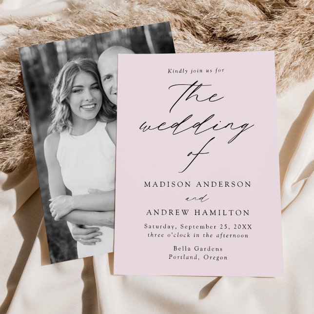 Modern Elegant Script Lavender Photo Wedding Invitation (Creator Uploaded)