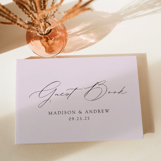 Modern Elegant Script Lavender Wedding Guest Book (Creator Uploaded)