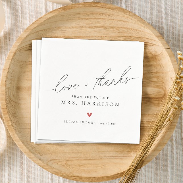 Modern Elegant Script Love + Thanks Bridal Shower Napkin (Modern Elegant Script Love + Thanks Bridal Shower Napkins)