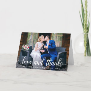 Modern Elegant Script Love Thanks Wedding Fold Thank You Card