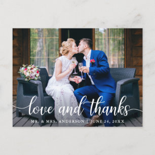 Modern Elegant Script Love Thanks Wedding Photo W Postcard