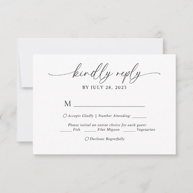 Modern Elegant Script Menu Choice Wedding Rsvp (Front)