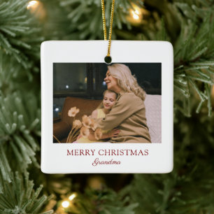 Modern Elegant Script Merry Christmas Grandma Ceramic Ornament