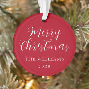 Modern Elegant Script Merry Christmas Red Ornament