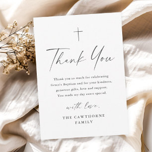 Modern Elegant Script Minimal Baptism Thank You Card