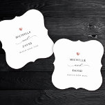Modern Elegant Script Minimal Gold Wedding Favour<br><div class="desc">Modern wedding party favour paper coaster with your custom names in elegant swirly script calligraphy,  the couple's names and the date of your celebration. This is the minimalist black and white version with a printed rose golden heart detail. Great also for bridal showers,  engagement or bachelorette parties.</div>