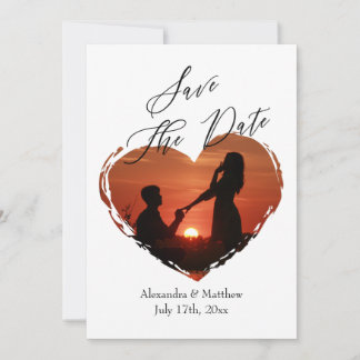 Modern Elegant Script Minimalist Heart Photo Save The Date