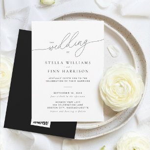 Modern Elegant Script Minimalist QR Code Wedding Invitation