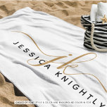 Modern Elegant Script Monogram Initials Beach Towel<br><div class="desc">Personalised modern beach towel with simple, fancy script initials or monogram and name in your choice of colour combinations (shown in gold and black text against an editable white background) for a stylish look. CHANGES: Change the background colour, choose a styled graphics background or change the text font style, colour,...</div>