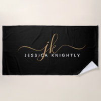 Modern Elegant Script Monogram Initials Black Gold