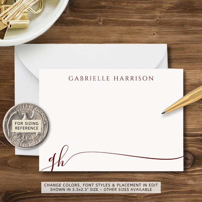 Modern Elegant Script Monogram Initials Burgundy Card (Creator Uploaded)